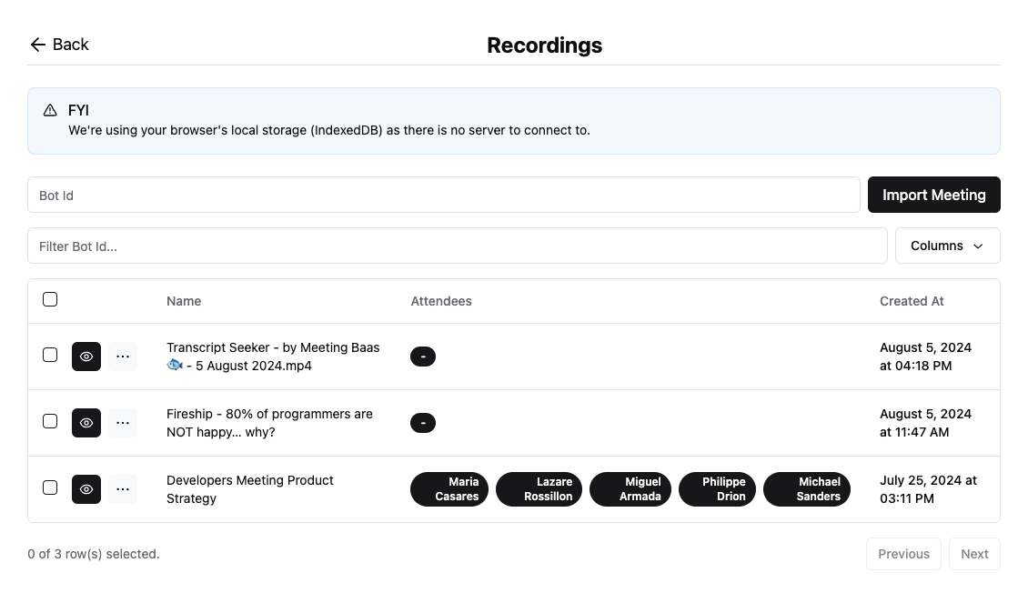 Meeting BaaS API Transcript Seeker Dashboard